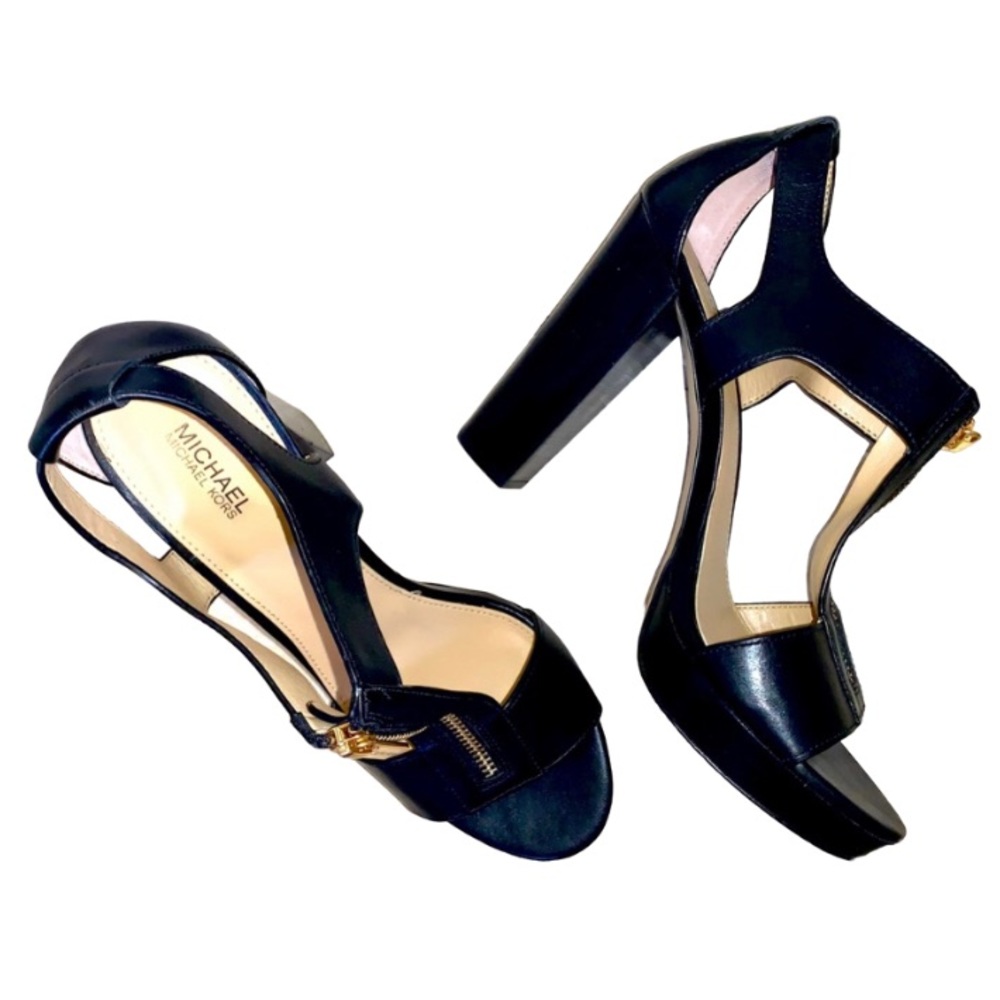 MICHAEL KORS  zip top black chunky heels WOMENS size 8.5